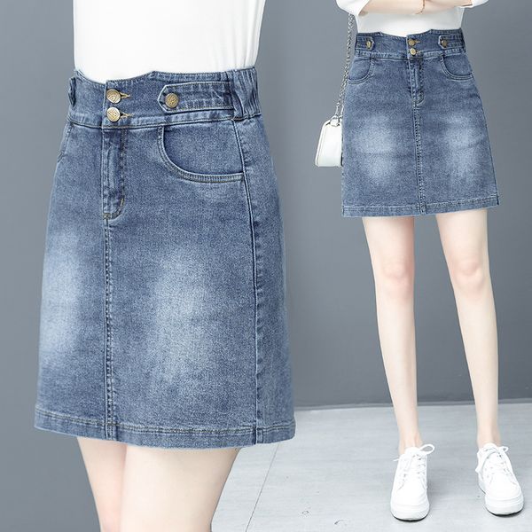 

female 2021 autumn hip slim high waist all-match a- character denim skirt, Black