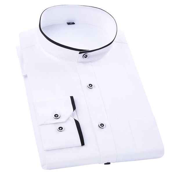 

fashion stand collar long sleeve slim fit soft comfortable men dress shirts party wedding male tuxedo shirts 210628, White;black
