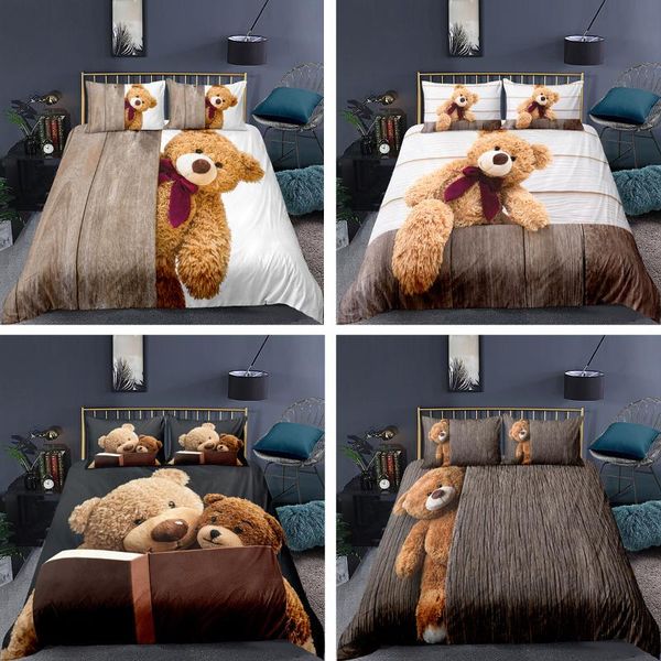 

bedding sets cartoon teddy bear duvet cover 3d print comforter set for kids adults king size simple quilt bed cute linening