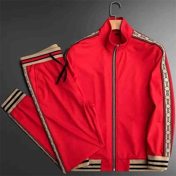 

light luxury life year red stand collar leisure sports suit men's slim fit fashion autumn and winter coat two-piece, Black;brown