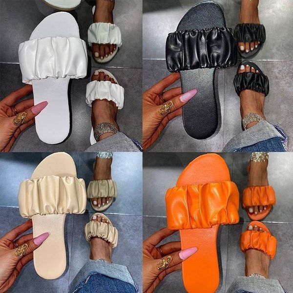 

2021 fashion explosion style women's slippers flip-flop flat leather large size sandals, Black