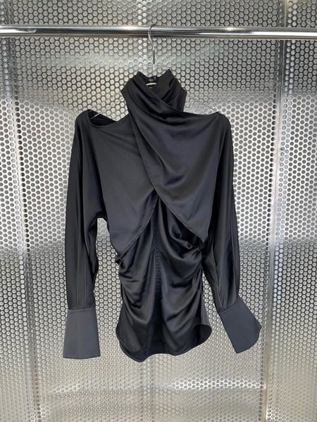 

women's blouses & shirts 2021 fashion classic casual criss-cross halter ruched slim collect waist long sleeve shirt blouse women, White