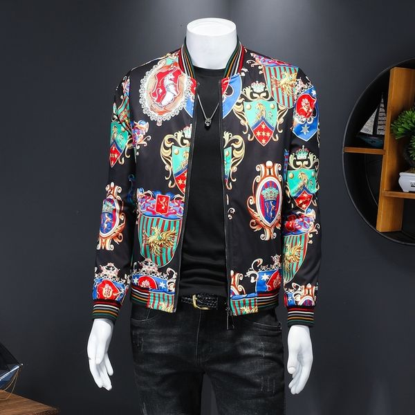 

luxury print bomber thin casual streetwear clothes fashionable outerwear male jacket b4yr, Black;brown