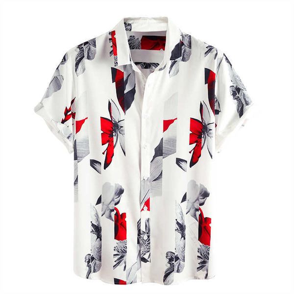 

hawaiian shirt mens iris ink painting flower print turn down collar casual short sleeve beach shirts camisa hawaiana hombre 210527, White;black