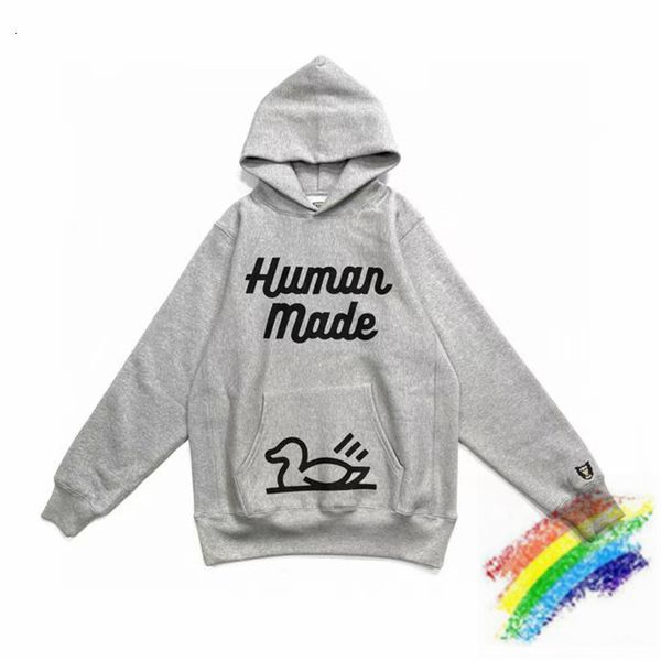 

2021 new de pato feito humano hoodie masculino feminino 1:1 qualidade superior pesado tecido cinza streetwear pulver h74s, Black