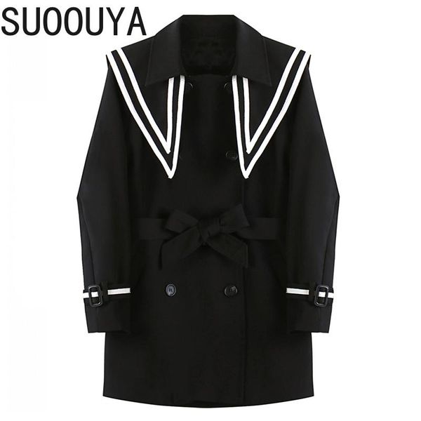 

women's suits & blazers [suoouya] women long sleeve loose black contrast color striped blazer lapel fit jacket fashion tide spring clot, White;black