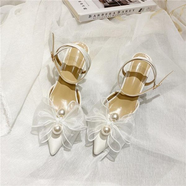

dress shoes 2021 summer and autumn temperament wedding women's pearl bow fashion high heels banquet party, Black