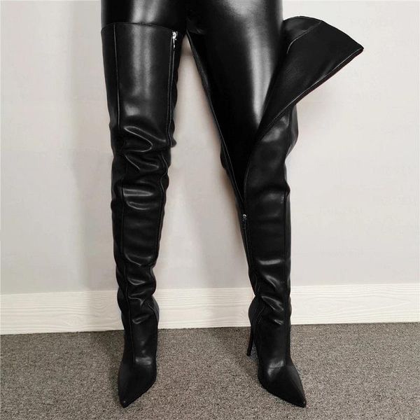 

boots ippeum women's winter high ladies over-the-knee style pointed stiletto heel side zipper, Black