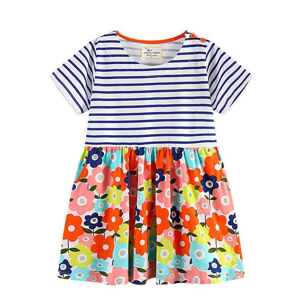 

jumping meters jersey dresses for baby girl summer wear children selling cotton clothing with cute printed pattern kid dress 210529, Red;yellow