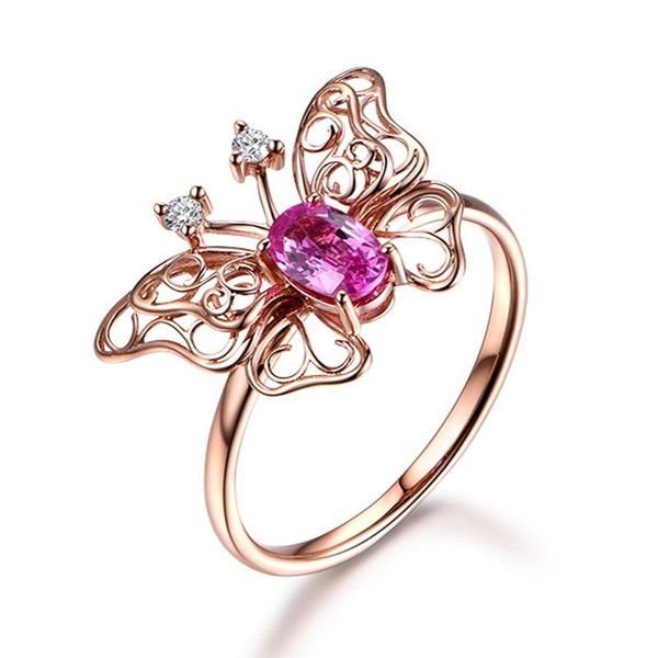 

cluster rings moonrocy rose gold color crystal pink butterfly ring party hollow jewelry wholesale for women girls gift drop, Golden;silver