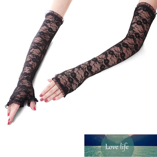 

women' summer half finger long lace gloves thin arm sleeves fingerless driving sunshade etiquette wedding bride gloves, Blue;gray