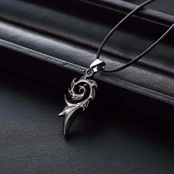 

pendant necklaces rinhoo men's punk dragon flame titanium stainless steel cool leather chain necklace charm jewelry, Silver