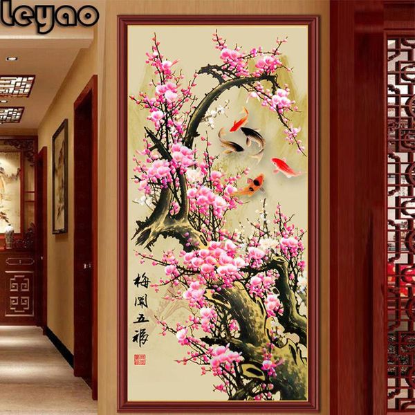 

diamond painting full square vertical plum blossom porch crystal sticky embroidery living room home wall decor