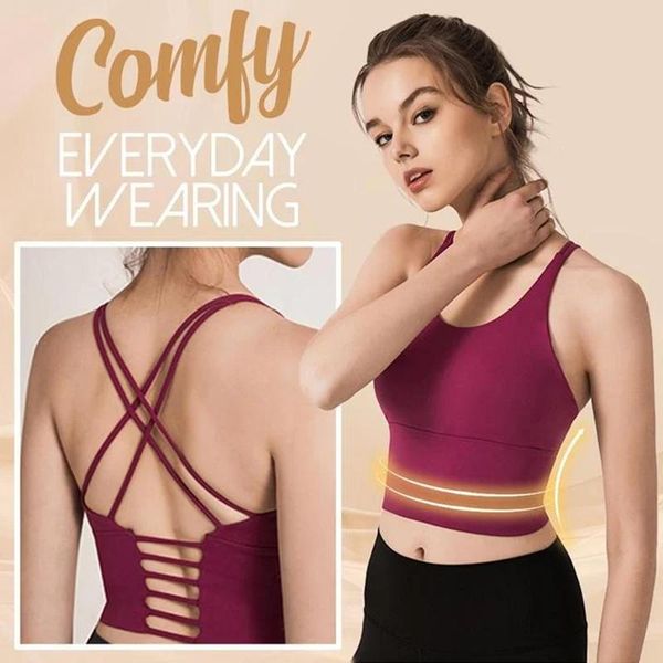 

newly strappy pull-on sports bra with cross back design padded yoga tank fitness underwear for women s66, White;black