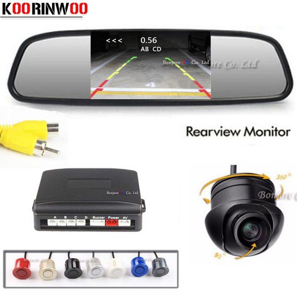 

car rear view cameras& parking sensors koorinwoo dual core cpu parktronic 4 alert alarm camera 4.3 monitor mirror digital screen 2021