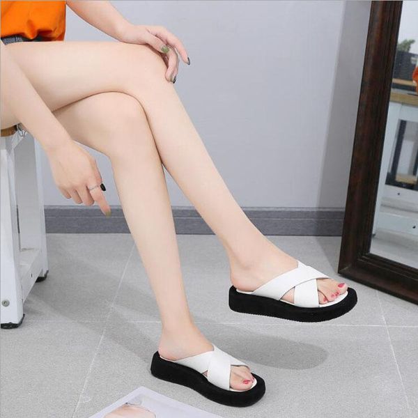 

sandals shoes woman summer for women comfy soft retro wedge low heels thick bottom ladies, Black