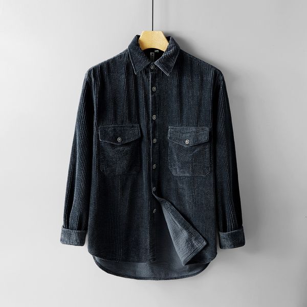 

2021 new corduroy quality brand long sleeve autumn and spring shirt for men fashion solid shirts male camisa chemise t60o, White;black