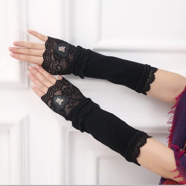 

fingerless gloves 2021 arrival real fashion thickening warm arm sets of women sweet lace jewelry exposed fingers half finger wholesale, Blue;gray