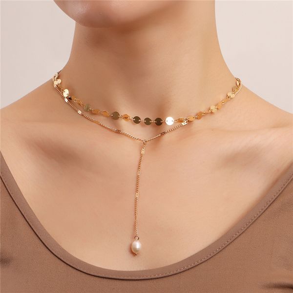 Minimalista borla lantejoul gargantilha colar bijoux femme pérola pingente clavícula cadeia dia dos namorados mulheres yeather jóias