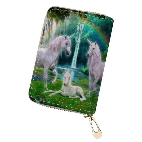 

card holders haoyun pu leather business holder fantasy horses pattern girls money purses bag kawaii animal mini cluth wallets, Brown;gray