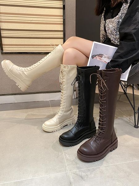 

boots brand women's shoes boots-women flat heel zipper round toe fashion 2021 rock lolita high rubber over-the-knee cotton fabri, Black