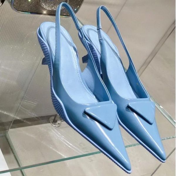 

2021 spring new runway shoes high street designer sandals kitten heel pointed toe formal party shoes women slingbacks, Black