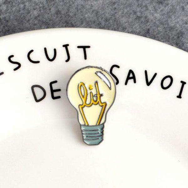 

pins, brooches cartoon light bulb pin good idea brooch button denim jacket badge jewelry creative gift for kids children, Gray