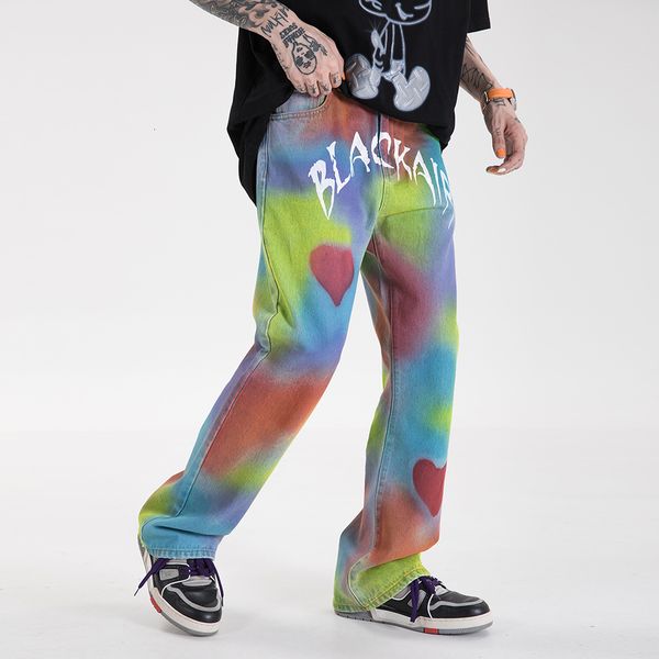 

2021 new amante padro carta graffiti streetwear de brim para homem reta lavado desgastado calas jeans solto casual jean j83w, Blue