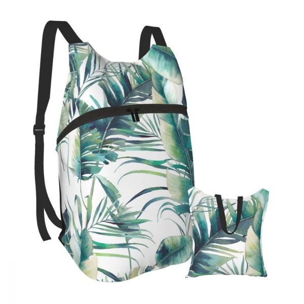 

backpack packable foldable outdoor folding handy travel bag for men women summer palm tree and banana leaves
