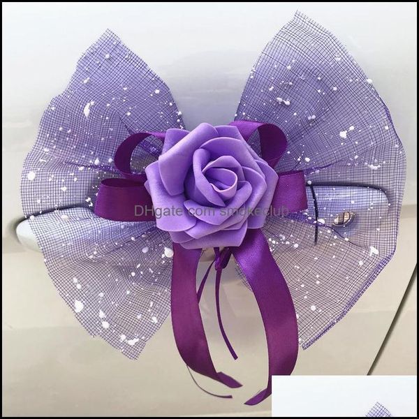 Forniture per feste festive Giardino domestico 46 pezzi Matrimonio auto Organza Pl Fiore Nastro Scatola di caramelle Nastri da imballaggio Fiocco Fiori decorativi rossi viola