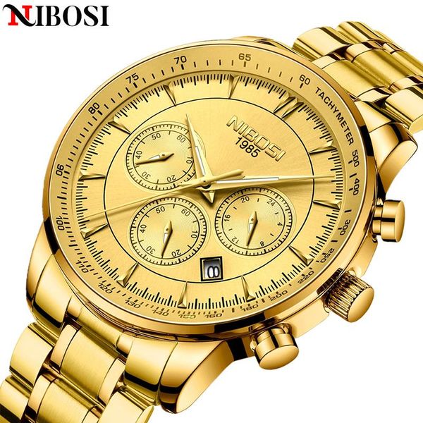 

wristwatches nibosi fashion mens watch stainless steel sport chronograph quartz for men dress clock relogio masculino, Slivery;brown