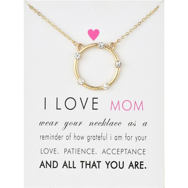 

sun halo zircon necklaces with gift card i love mom circle alloy pendant necklace mothers day gifts, Silver