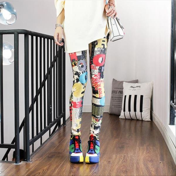 

high waist cartoon comic women legging beauty print trousers soft casual elastic pant, Black