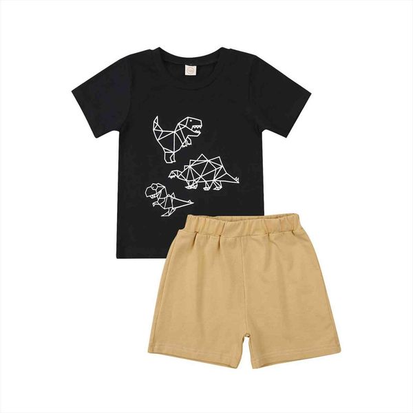 

summer toddler baby boy 2pcs clothes set short sleeve geometric dinosaur print t shirt shorts, White