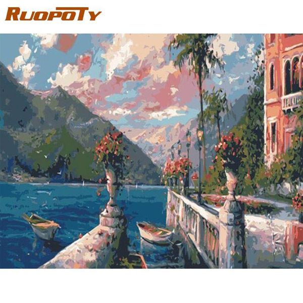

paintings ruopoty painting by numbers for adults diy framed mountain river boat landscape picture number handmade home decor art