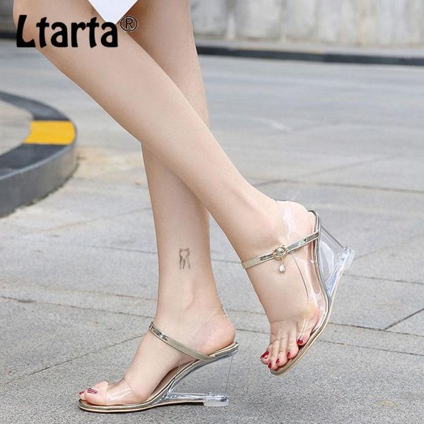 

sandals ltarta 2021 women crystal fish toe slope heel shoes quickly sell women's heeled wz, Black