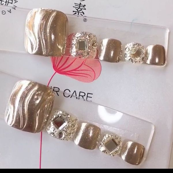 

handmade manicure fake finished product patch toe nail water ripple, Red;gold