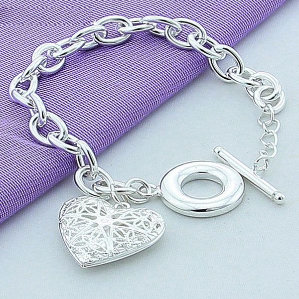 

charm bracelets 100% sterling silver jewelry female hollow ball bracelet 925 heart quality, Golden;silver