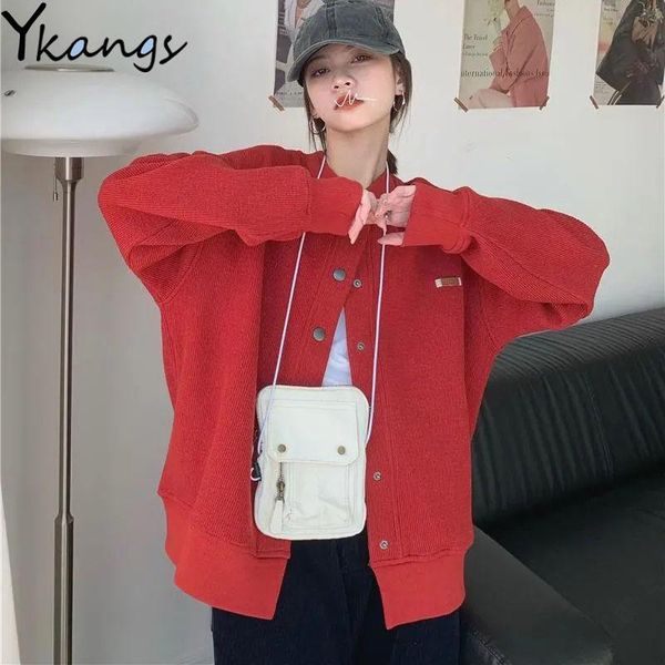 

women's knits & tees korean style loose single-breasted women's jacket y2k all-match round neck ladies cardigan 2021 fashion long s, White