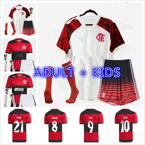 

kids kit 21 22 flamengo jersey 2021 2022 flemish de arrascaetao ribeiro diego soccer jerseys goleiro flamengo gabriel b football shirt, Black;yellow