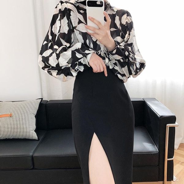 

skirts high waist split skirt women's summer 2021 net red design feeling light ripe buttock, Black
