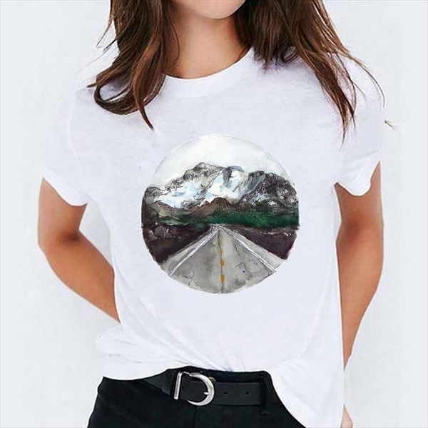 

watercolor printing 90s style womens t shirt clothing print graphic ladies female tee, White