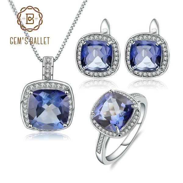 

bracelet, earrings & necklace gem's ballet women's 925 sterling silver ring set classic square natural iolite blue mystic quartz j, Black