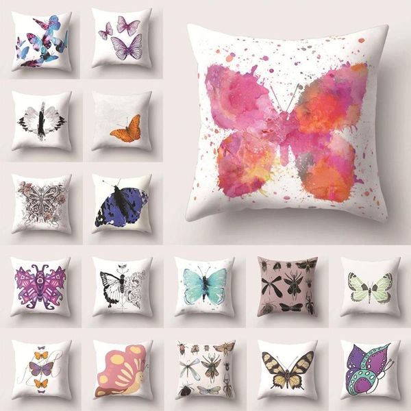 

18" butterfly printed pattern pillow case sofa seat bedroom peach skin fashion square home decorative pillowcases
