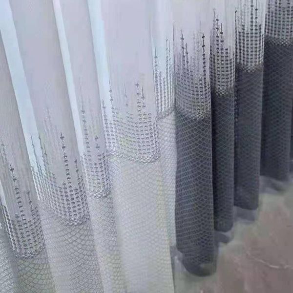 

curtain & drapes modern embroidered tulle curtains for living room luxury skyscrapers white grey sheer voile kitchen decor