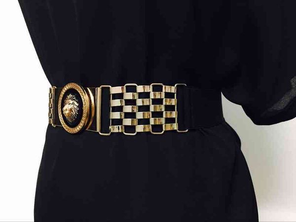 

waistbands belts metal bright surface hollowed out chain elastic belt twist mirror thin women's, Black;brown