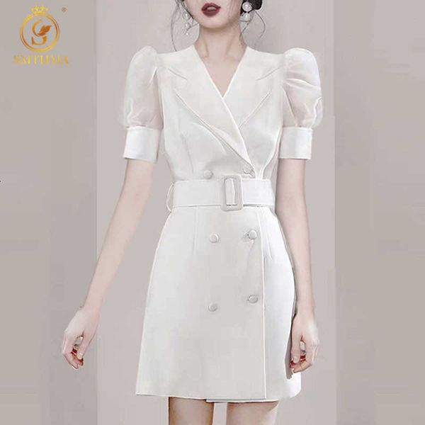 

casual dresses 2021 fashion summer women's short sleeve white ladies temperament double-breasted suit es vestidos 68j7, Black;gray