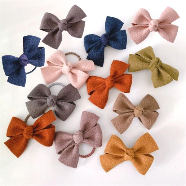 

hair accessories 10pcs/lot women woolen felt bow hairpins girls lovely clips ties ropes headwear barrettes, Slivery;white