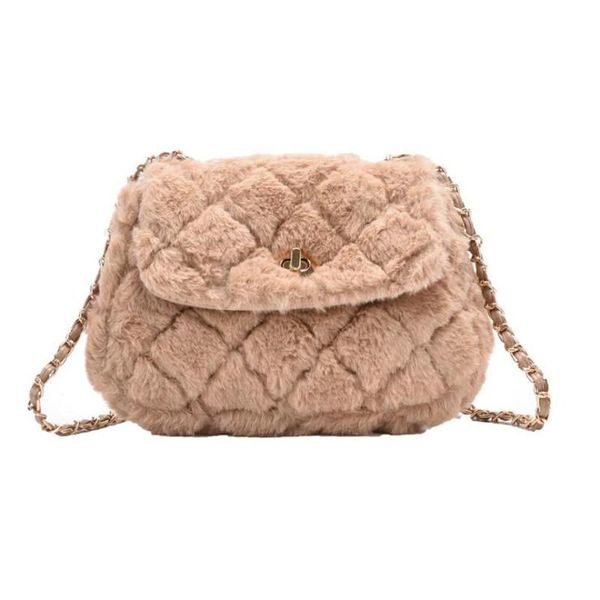 

2021 winter new woman bag plush cute shoulder bag solid color handbag all-match messenger