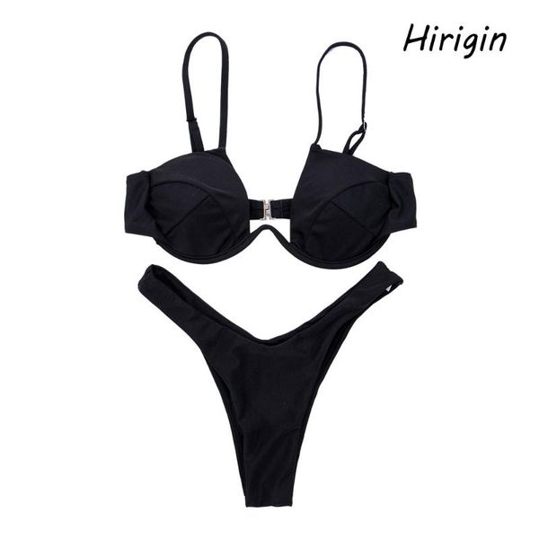 

women's swimwear 2pcs bikini set padded bra women push-up triangle solid bandage bathing suit swimsuit swimming 2021 summer, White;black